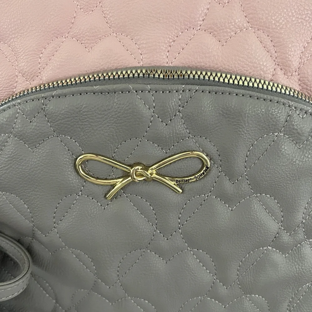 Betsey Johnson Pink and Gray True to Your Heart Quilted Backpack Diaper Bag‎